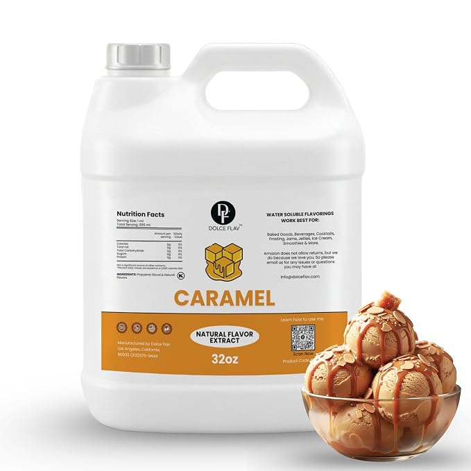 Dolce Flav Caramel Flavoring 32 oz – Bulk Caramel Extract for Coffee Shops, Ice Cream Franchises & Foodservice