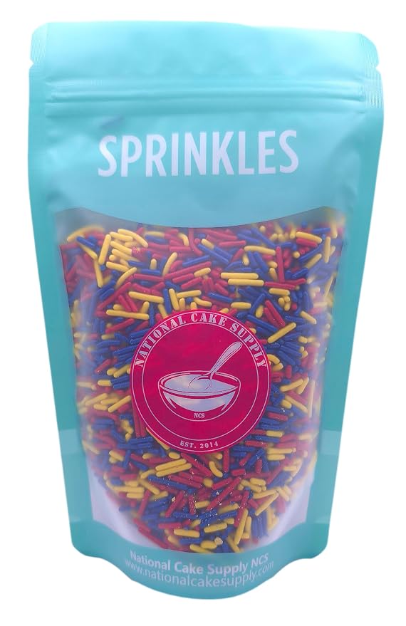 NCS Red, Yellow & Dark Blue Jimmies Edible Sprinkles – Cupcake, Cake & Cookie Decorations, 7 oz
