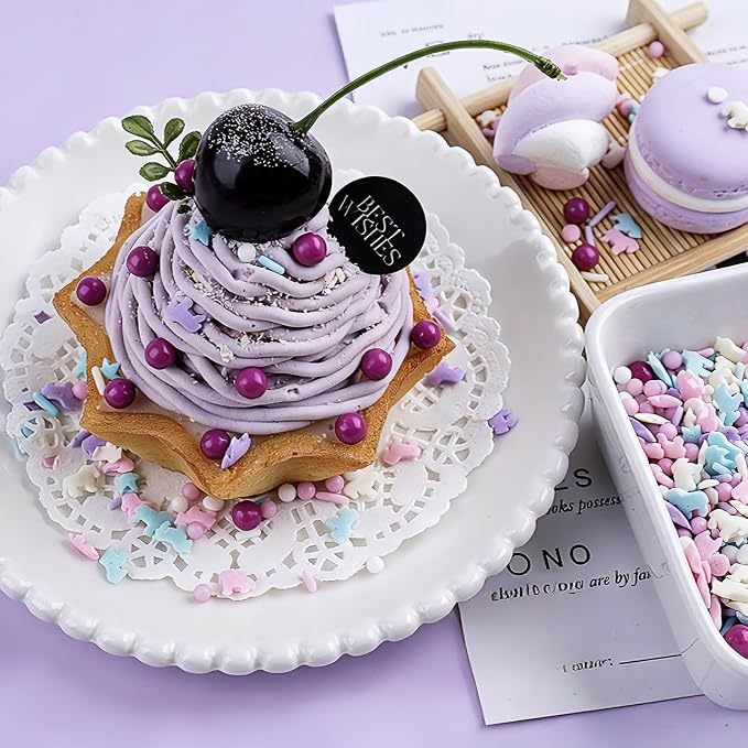 Pastel Unicorn Sprinkles for Cake Decorating, 4.6oz Edible Purple Blue Pink Sprinkles Mixed Star Pearl Jimmies, Sugar Sprinkles for Baking Cupcakes Cookies Ice Cream