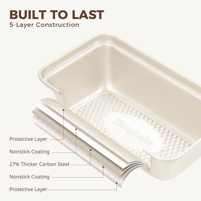 HONGBAKE 3 Pack Nonstick Mini Loaf Pans, 6 x 3.3 x 2 Inch Small Bread Pans for Homemade Bread, Tiny Banana Baking Tins with Diamond Texture, Non-toxic Mini Meatloaf Pans Set, Creamy