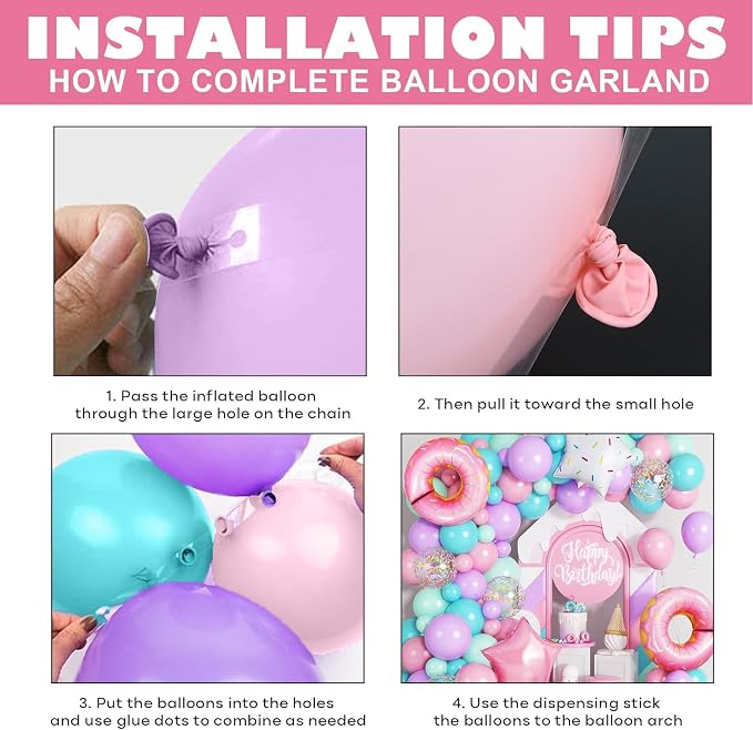 Donut Party Decorations, 108 Pcs Pink Purple Green Teal Balloons Arch Kit Pastel Latex Balloon Foil Donut Sprinkles Confetti Candy for Girls Princess Sweet One Birthday Donut Grow up Party Decorations