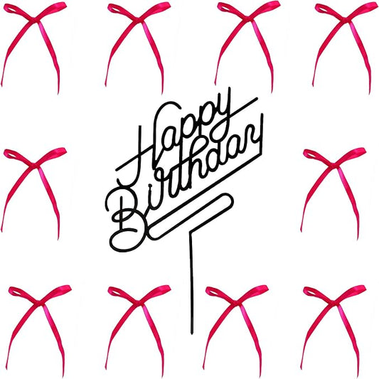 Happy Birthday Acrylic Cake Topper Birthday Party Decorations Cupcake Toppers Decorations Supplies (Black 12)
