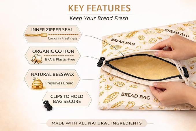 Banneton Bread Proofing Basket 9 Inch Round with Linen Liner & 16x13 XL Reusable Beeswax Bread Bag – Sourdough Proofing Basket, Banneton Basket, Large Bread Storage Bag