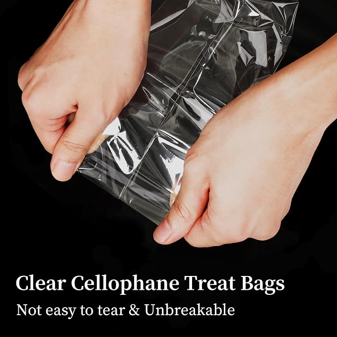 Cellophane Treat Bags, Augshy 300 Pcs 7x13 Inches Treat Cello Bags for lollipop with 320 Twist Ties,1.4 mils Thickness OPP Plastic Bags for Packaging Candies,Dessert,Bakery, Cookies, Chocolate