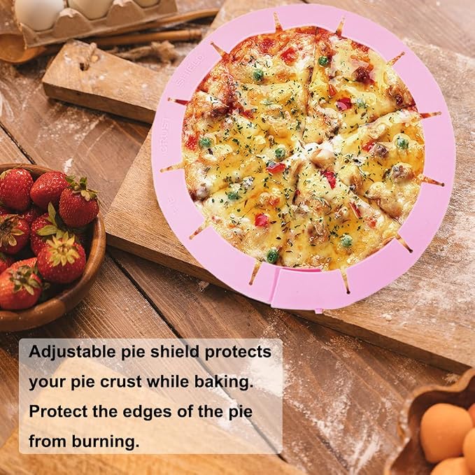 Adjustable Silicone Pie Crust Shield Protectors - BPA-free Kitchen Tool for Baking Pizza, Fits 8-11.5 Inches (Pink-2pcs)