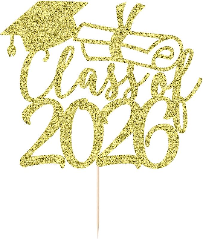 Gold Class of 2026 Congrats Grad Cake Topper Glitter Graduation Party Supplies - High School College Graduates -College Graduate Cake Topper Decorations (Class of 2026 gold)