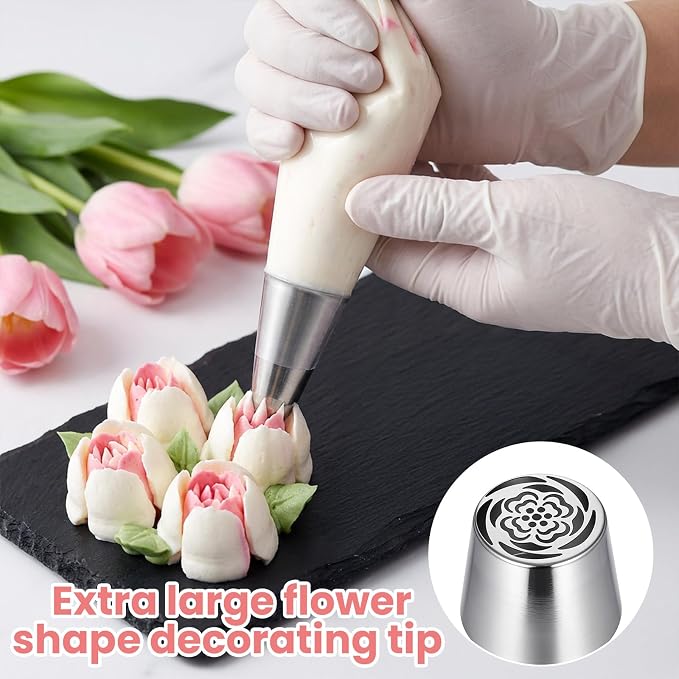 Tulip Piping Tip, Stainless Steel Flower Piping Tips for Cake Decorating Reusable Tulip Floral Nozzles for Decorating Cake Cupcake Cream Flower Pastry Cookie DIY Decor, Sl44