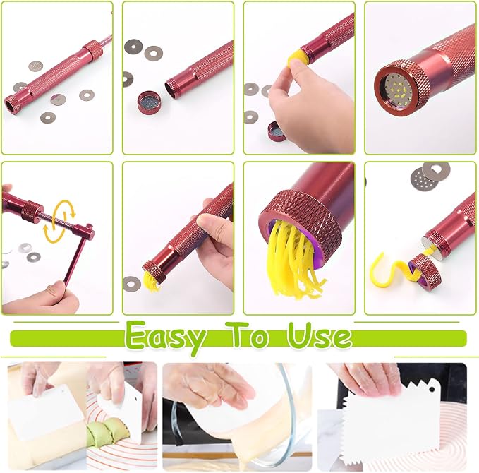 Keadic 37Pcs Rose Red Clay Fondant Extruder Cake Decorating Supplies Sugar Modeling Tool Set, Clay Extruder Gun with 20 Tips Sugar Extruder Disks & Ball Stylus Dotting Tool
