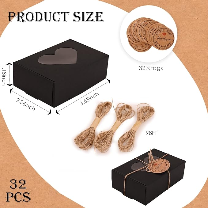 32 PCS Black Soap Boxes for Homemade Soap, 3.54 X 2.36 X 1.18 Inch Soap Packaging Gift boxes with Window, Small Rectangular Soap Wrapping Boxes (Black)
