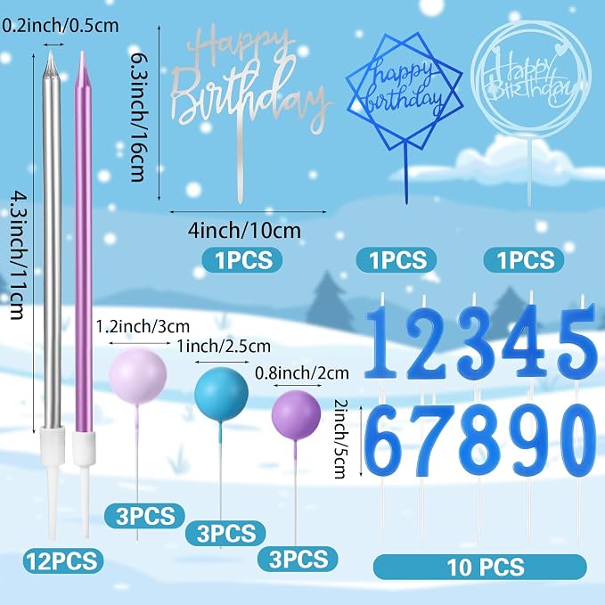 Yerliker 34 Pcs Happy Birthday Cake Toppers Decorations Birthday Candles DIY Cake Decor for Men Women Wedding Anniversary(Blue Purple)