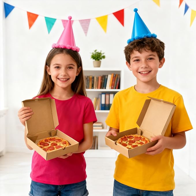 Covzoe 40 Pack Small Pizza Boxes, 7.3 x 7.3 x 1.6 Inch Mini Kraft Corrugated Pizza Takeout Containers, Food Delivery Boxes Gift Packing Containers for Pizza, Cake, Cookies, Snack
