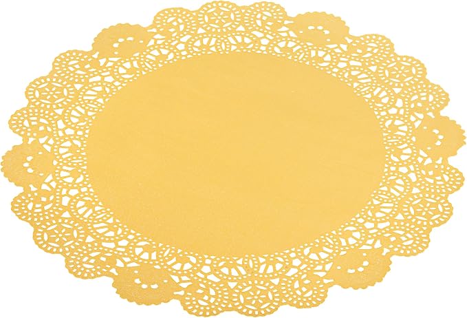 Pastry Tek 12 x 12 Inch Paper Lace Doilies, 100 Disposable Table Doilies - Elegant Lace Finish, Long Lasting, Orange Paper Doily, for Pastries, Cupcakes, Desserts - Restaurantware
