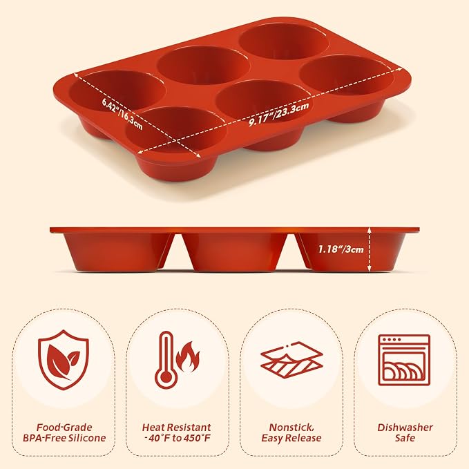 SINBEE Silicone Muffin Pans for Baking - 3 Pack Silicone Molds 6 Cups Nonstick Cupcake Pan for Baking BPA Free Cake Pop Mold Egg Muffins