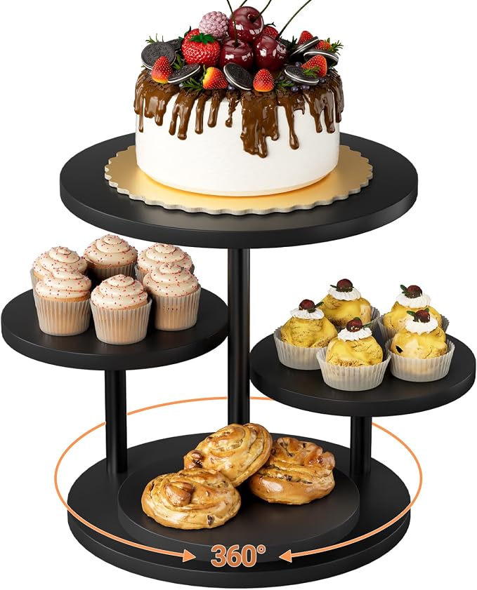 Cupcake Tower for 50 Cupcakes 4 Tier Wooden Dessert Display Stands 360°Rotatable Cookie Display Stand with Tiered Trays Round Cake Stand for Parties Wedding Halloween Dessert Table, Black