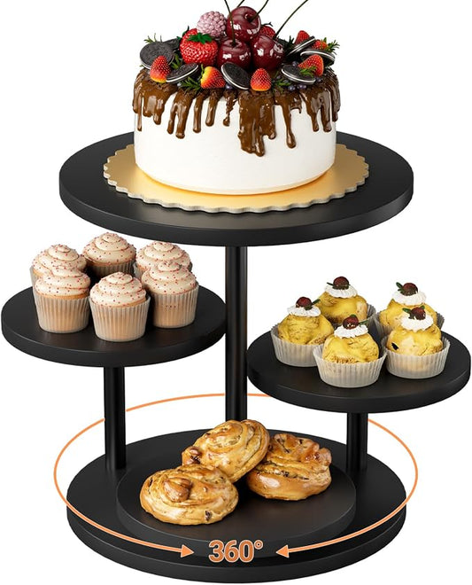 Cupcake Tower for 50 Cupcakes 4 Tier Wooden Dessert Display Stands 360°Rotatable Cookie Display Stand with Tiered Trays Round Cake Stand for Parties Wedding Halloween Dessert Table, Black