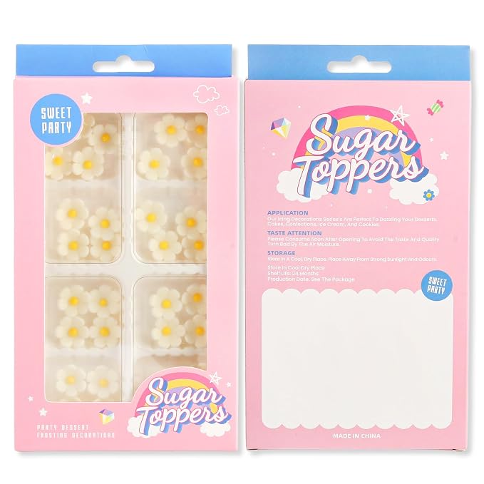 Edible Flowers Cake Decorations 32 Count White Blossoms Royal Icing Decorations Daisy Sugar Wedding Flowers for Baking Cupcakes Ice Cream Waffles Cookies Birthday Cake