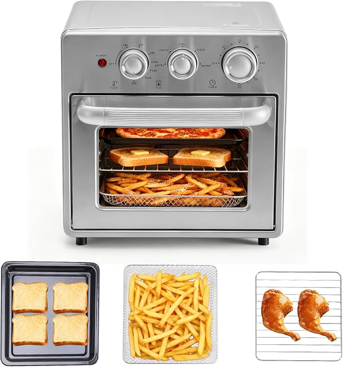 NEWBULIG 17QT Air Fryer Toaster Oven Combo, 8-in-1 Multi-Function Air Fryer, Large Capacity Countertop Convection Oven, 450°F Fast Cooking, 60 Min Precision Timer for Healthy Delicious Meals
