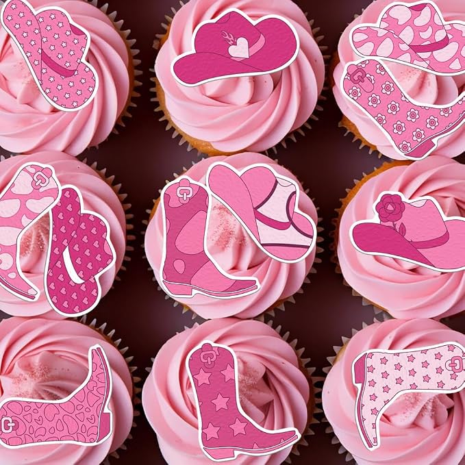 36PCS Edible Cowgirl Cupcake Toppers Wafer Ppaer HorseShoe Hat Cupcake Picks Edible Cowgirl Rodeo Cake Decorations for Western Cowgirl Theme Birthday Baby Shower Party Cake Decor Supplies
