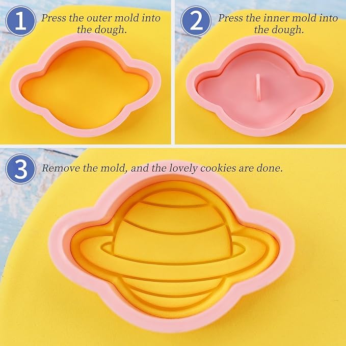 Space Cookie Cutters with Cookie Stamps 8 Pcs 3D Astronaut Planet Rocket Theme Cookie Cutter for Party Baking (Space)