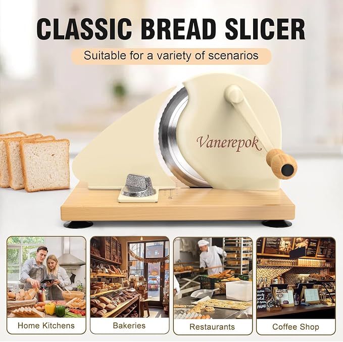 vanerepok Manual Bread Slicer for Homemade Sourdough Bread Versatile Hand Crank Bread Slicer for Sourdough Crusty Bread Etc Stainless Steel Slicers Adjustable Width for Homemade & Commercial Use