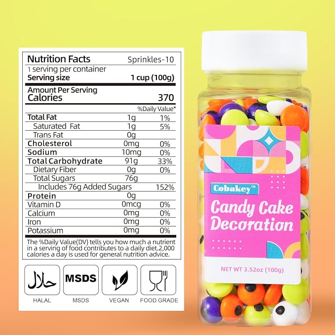 Candy Eyeballs Sprinkles for Cake Decorating Cupcake, Cookies, Ice Cream Topper Cake Sprinkles Baking, Perfect For halloween Party, Christmas, New Year’S Eve (Green Purple Orange Eyeball)
