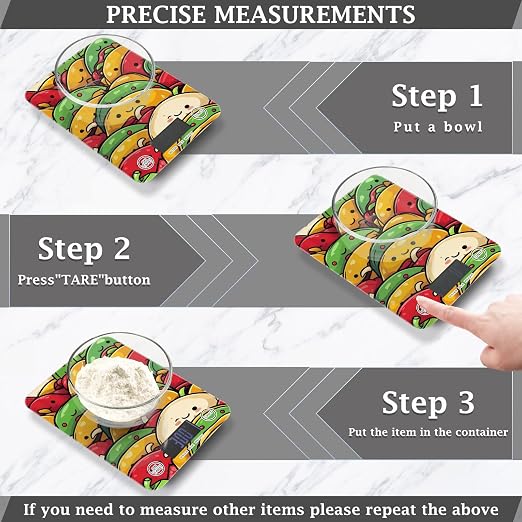 Food Scale Kitchen Scale for Baking Cooking Digital Food Weighing Measuring Scale Small Waterproof Electric Food Scale Cute Cartoon Mexican Tacos