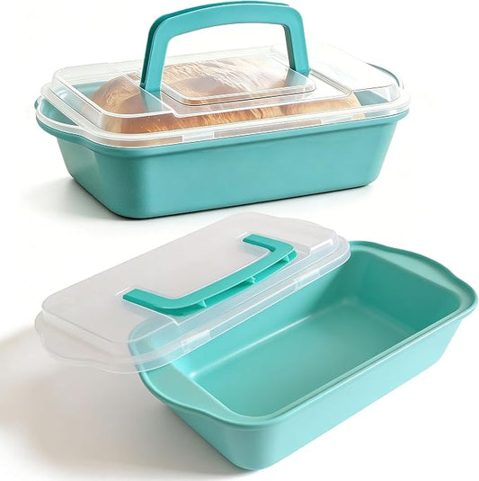 2 Pack 9x5 Inch Loaf Pan with Lid, Nonstick Bread Pans for Baking | Bake, Store & Carry, Heavy Duty Carbon Steel, Perfect for Banana Bread, Homemade Bread & Meatloaf, PFOA-Free