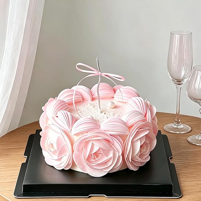 60PCS/80PCS Wafer Paper Round Pieces 3D Spherical Cake Edges Rice Paper Swan Rose Flower Round Cupcake Decoration Inserts (80, Pink, Large)