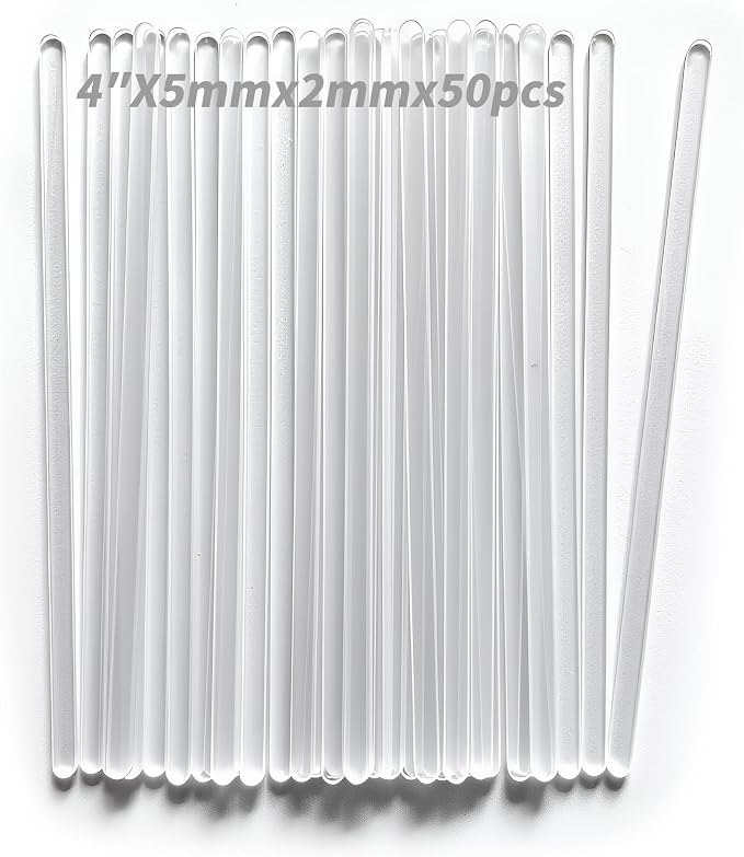 50pcs 4in 5mm Acrylic Cake Topper Sticks - 5mm Flat Clear Plexiglass Sticks for Cupcake Toppers, Cake Pops, Lollipops - Strong Unbending Transparent Decorating Sticks (50pcs 4in 5mm)