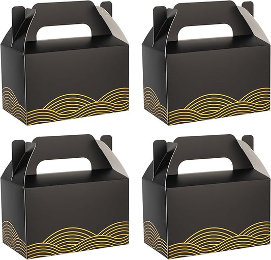 10 PCS Black Gable Favor Treat Boxes, 6.5 x 4 x 4 Inches Elegant Gift Box with Handle for Guests, Goodie Gift Boxes for Candy, Cookie, Busniess, Annivesary Parties, Graduation, Birthday, Wedding, Wave