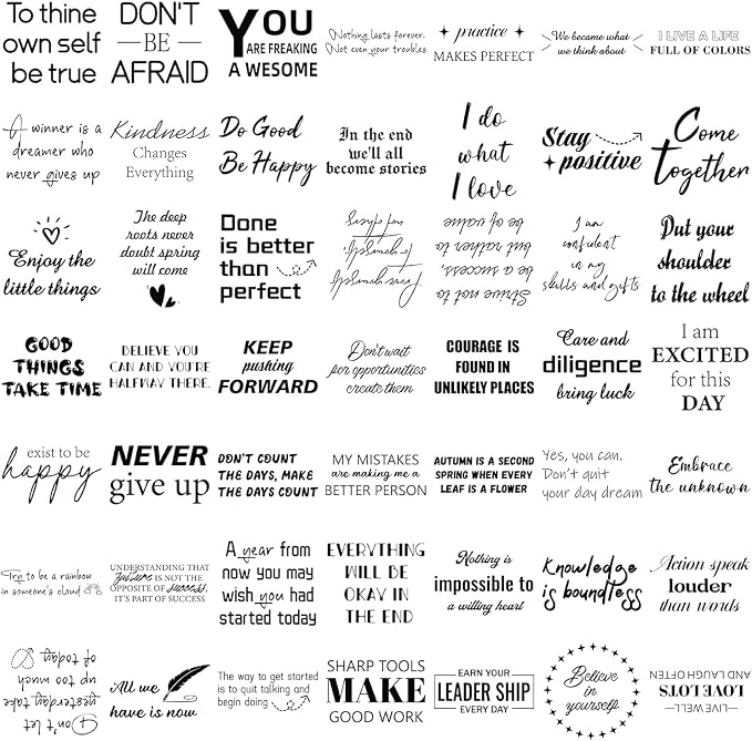 50PCS Transparent Motivational Quote Stickers,Black Inspirational Positive Affirmation Stickers for Teacher Students Kids Teens Adults, for Laptop Water Bottles Guitar Scrapbook Journal(Motivational)