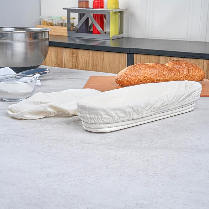 Restaurantware Bread Proofing Basket 13 Inch Long Oval Pack of 1 Rattan Dough Fermentation Basket With Cotton Liners, Oval Banneton Bread Rising Bowl For Home, Commercial, and Artisanal Baking