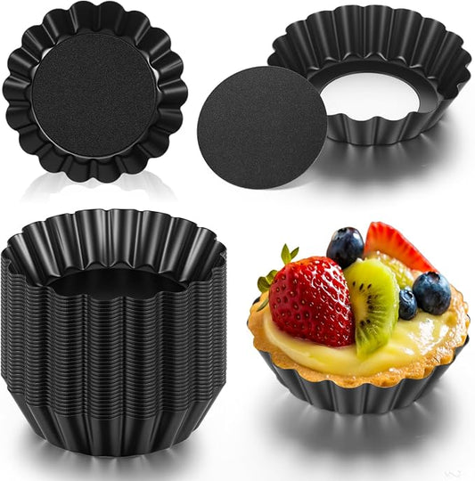 32 Pcs Mini Tart Pans Egg Tart Molds with Removable Bottom Round Nonstick Quiche Pan Mini Pans Quiche Bakeware Mold Fluted Side
