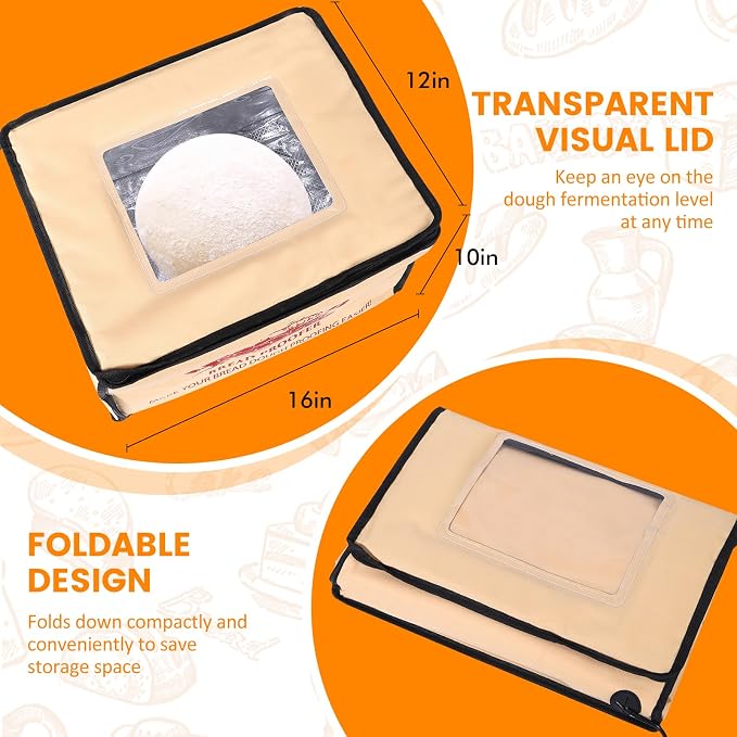 Folding Bread Proofing Warming Box with 50°F to 113°F Temp Control & 12H Timer, Dough Heater Warming Box - 16 x 12 x 10 IN Large Container Proving Drawer for Bread - sourdough Proofing Boxs Heated