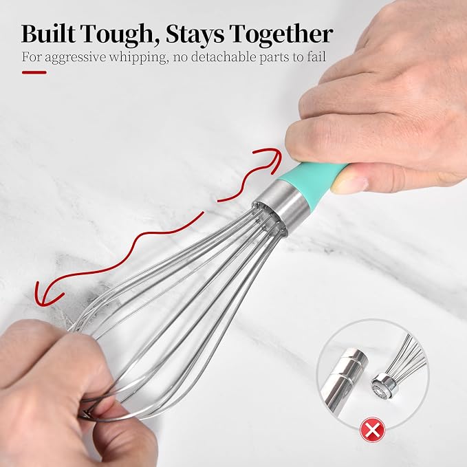 Small Whisk: Stainless Steel 9in Wire Balloon Wisk Kitchen Egg Whisker Heavy Duty Hand Mixer for Cooking Baking Whipping Blending Mixing Stirring Sauce, Flour, chocolate (Aqua Sky)