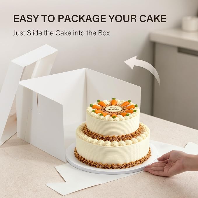 Kootek 4pcs Cake Boxes, 12x12x8 Inches Tall Cake Box with Window, White Bakery Boxes, Large Baking Boxes, Square Cardboard Cake Box for Multi-Layer Cakes, Cake Decorating Supplies for Gift Giving