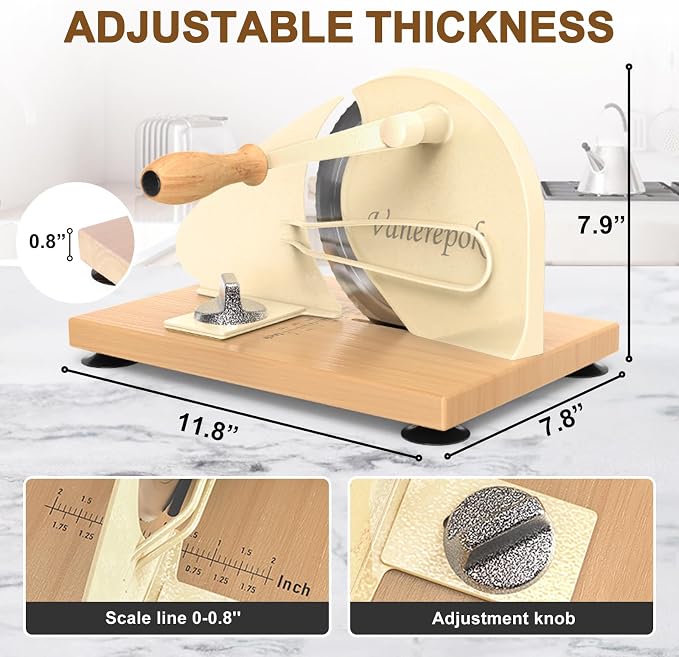 vanerepok Upgrade Manual Bread Slicer for Homemade Sourdough Bread, Classic Hand Crank Home Bread Slicer With Scale Line and Steel Fence, Sharp Blade, Adjustable Width for Homemade & Commercial Use