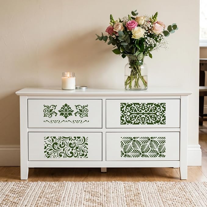 18Pcs Flower Stencils for Painting, Reusable Cake and Cookie Stencils, Floral Patterns for DIY Crafts, Wood, Fabric, and Furniture Decoration