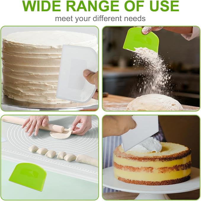 Dough Scraper, Sourdough Bread Baking Supplies, Pizza Cutter, Bowl Scraper, Plastic Dough Scraper, for Non-Slip Bakeware Decorating Tools, Sculpting, Bread Dough (2, green)