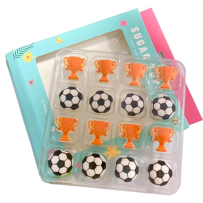 16 PCS Edible Soccer Trophy Icing Cake Decoration Candy Sprinkle Cupcake Topper Ice Cream Cookies Frosting Decoration