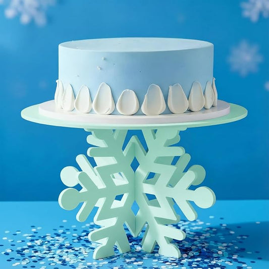 Lallisa 12" Snowflake Frozen Cake Stand Light Green 3D Snowflake PVC Cake Decorations with Engraved Snow Themed Holder Dessert Stand Centerpieces for Frozen Winter Birthday Party Supplies