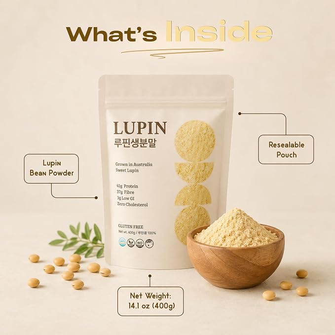 Lupinery Lupin Flour Gluten Free Baking Alternative | High Protein, High Fiber, Low Carb, Sugar Free & Non-GMO | Fine Milled 100% Australian Lupin Bean Meal Powder for Cooking, Baking and Recipes