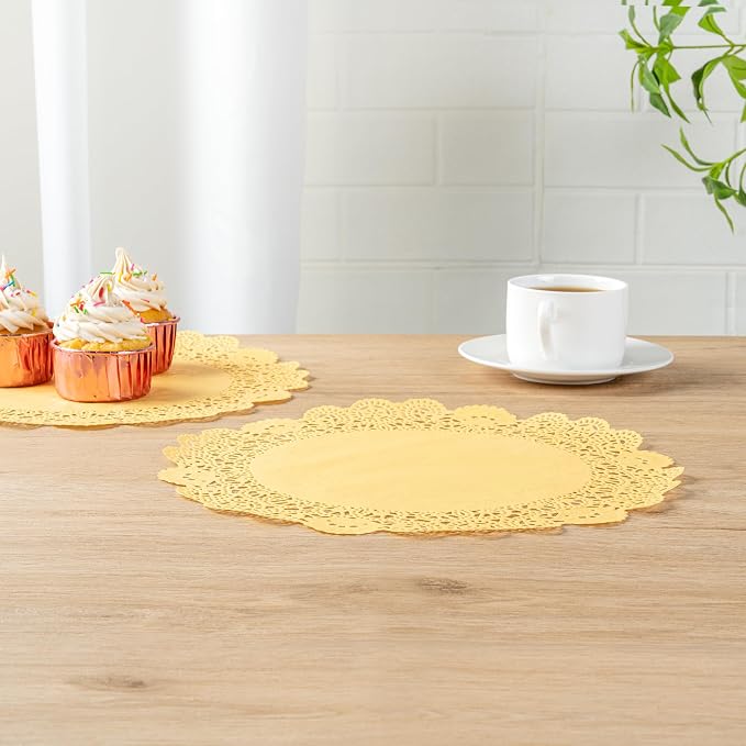 Restaurantware-Pastry Tek 12 x 12 Inch Paper Lace Doilies, 4000 Disposable Table Doilies - Elegant Lace Finish, Long Lasting, Orange Paper Placemat, for Pastries, Cupcakes, Desserts