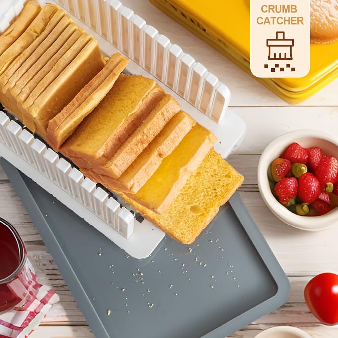 Heavily Upgraded Bread Slicer for Homemade Bread, Foldable plastic bread slicer, Adjustable width and guide rail, Suitable for homemade bread, sandwiches, bagels and cakes, Dishwasher Safe