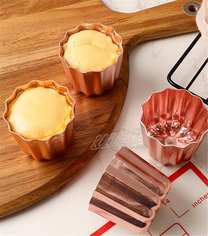 10pcs 2 Inch Fluted Side Flower Cup Shape Nonstick Golden Aluminium Canele Molds Tart Maker Jelly Cheese Holder Baking Tools