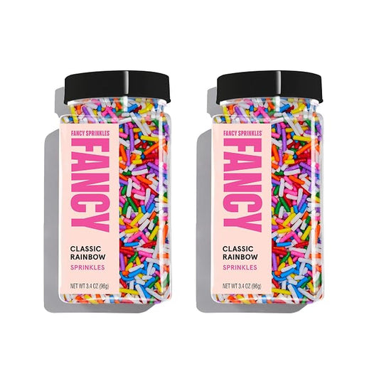 Fancy Sprinkles Classic Rainbow Crunchy Jimmies | Rainbow Sprinkles for Cake, Cupcake & Cookie Decorating | Funfetti & Ice Cream Topping | Birthday & Everyday | 2 Pack (0.5c)