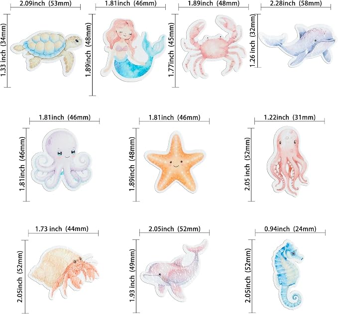 Gyufise 60Pcs Edible Mermaid Cupcake Toppers Octopus Seahorse Turtles Cupcake Picks Edible Under the Sea Party Decorations for Ocean Animal Theme Baby Shower Birthday Party Cake Decoration Supplies