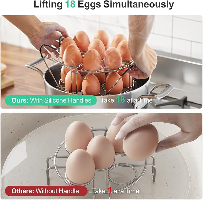 GSlife Instant Pot Egg Rack - Stackable 18 Egg Steamer, for 6/8 Qt Cooker | Stackable 18 Egg Capacity, Silicone Handles, 304 Stainless Steel, Easy Lift for 6/8 Qt Pressure Cooker, Dishwasher Safe