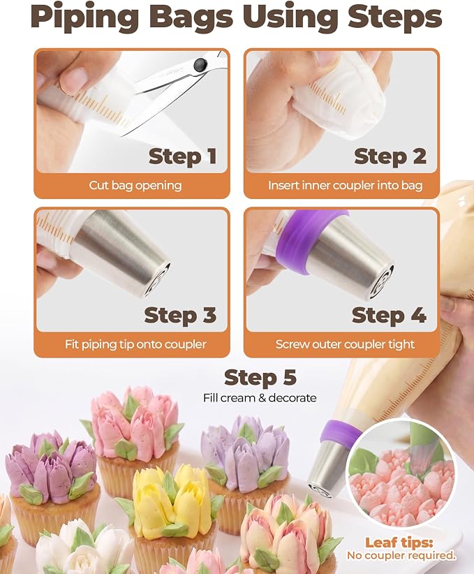 Bake Choice Cupcake Pan for Baking, 132 PCS Muffin Pan Kit with Cupcake Liners, Scraper, Pastry Bags, Coupler, Russian Piping Tips Set, Muffin Tin Nonstick 12 Cup Baking Supplies