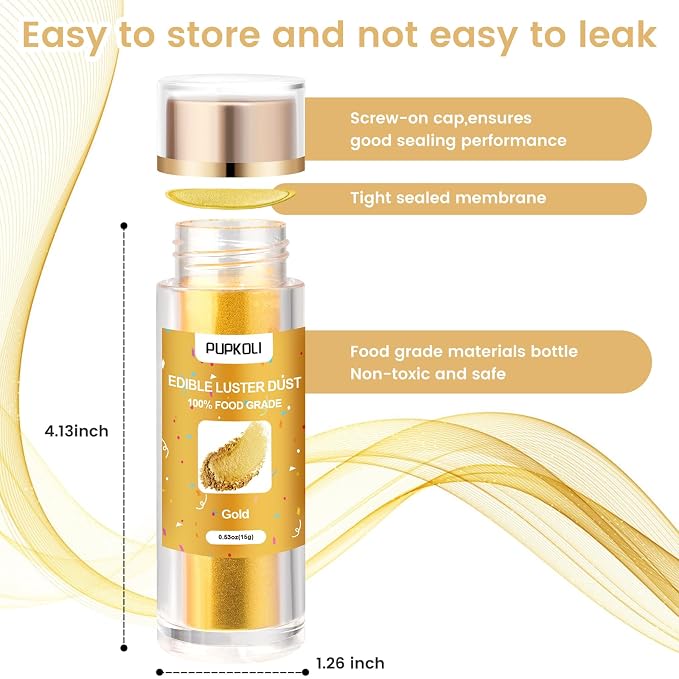 Gold Edible Glitter 15g, Edible glitter for Drinks, Luster Dust Edible Shimmer Powder for Cocktails,Cakes, Baking, Party Decoration ﻿